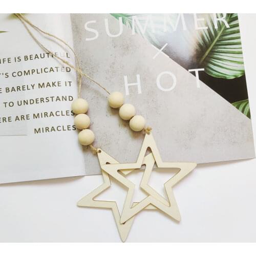INS Nordic Wooden Star Beads Hanging Pendant Kids Room Decoration Wall Ornament Baby Tent Nursery Decor Gifts Crafts Photo Props