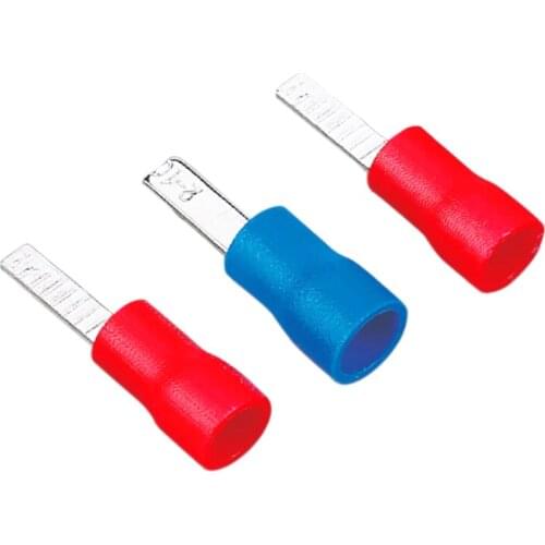 Insulated Straight Flat Red Blue Yellow Blade Connector Crimp Electrical Terminal 100 PCS