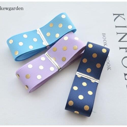 Kewgarden DIY Hair Bowknot Accessories Hot Stamping Dots Grosgrain Ribbons 1" 25mm Handmade Tape Satin Ribbon Riband 10yard