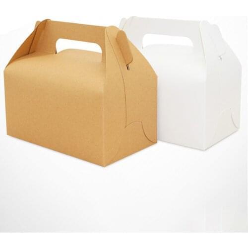 10pcs Kraft Paper Box With Handle Cookie Muffin Cupcake Baking Cake Boxes Wedding Birthday Christmas Gift Packaging Boxes