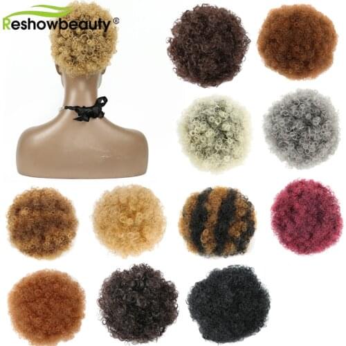 Short Afro Puff Hair Bun Synthetic Scrunchies Chignon Synthetic Hair Extensions For Women 8/10 Inch Reshowbeauty