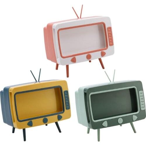 Creative Two-in-one TV Shaped Tissue Behind the Pump Mobile Holder Blue/Green/Pink ABS+PP Cute Phone Mount LX0B