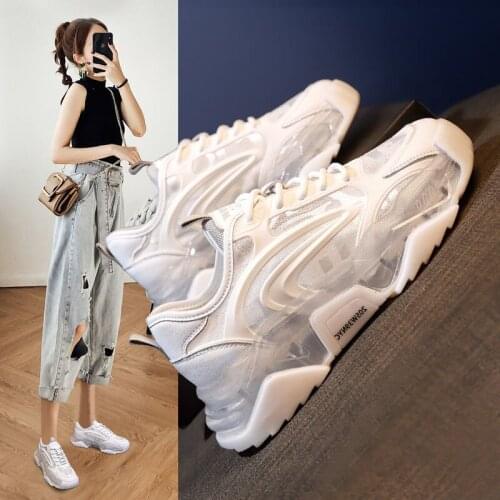 2021 New Summer Thin Sneakers Platform Mesh Surface Breathable Casual Mesh Dad Shoes
