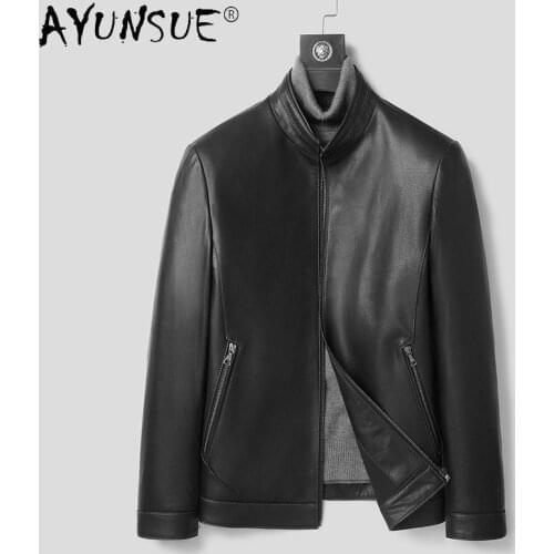 AYUNSUE Autumn Coat Male Mens Genuine Cowhide Leather Jacket Men Clothing 2020 New Stand Up Collar Clothes Hommes Veste LXR960