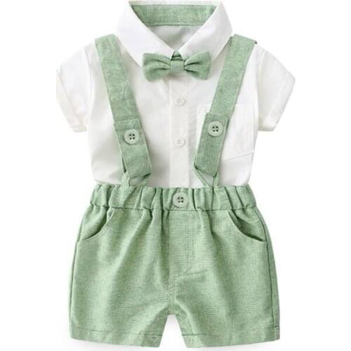 Summer Baby Newborn Suspenders Clothes Boys Suit Set 0-3 Years Boy Party Birthday Costume Short Sleeve Children Clothing