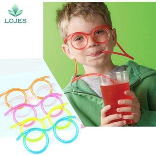 Hot! Funny Soft Glasses Straw Unique Flexible Drinking Tube Kids Party Accessories Colorful Pink Blue Plastic Drinking Straws