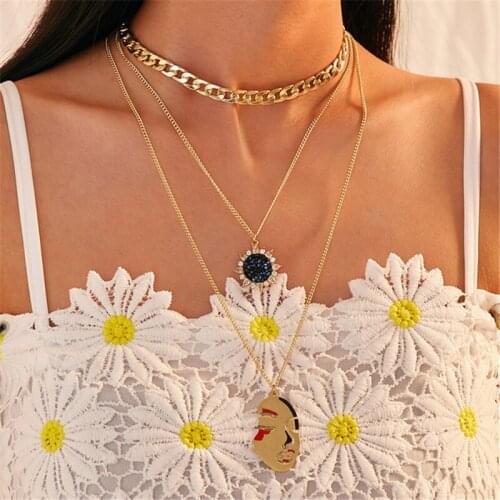 Fashion Multilayer Punk Chain Cross Necklace Fashion Hip Hop Facebook Womens Geometric Metal Flower Pendant Necklace Gift