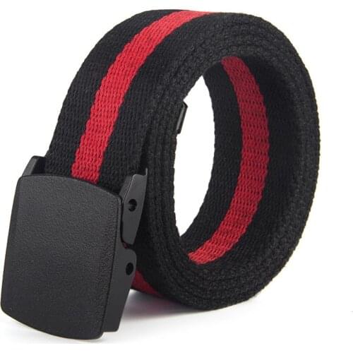 Fashionable Plastic Button Leisure Student Stripe Canvas Woven Belt