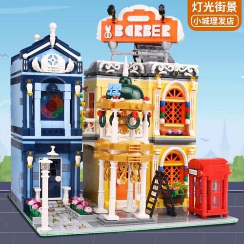 Mould King 16031 Creator Expert Modular Buildings The Barber Shop In Town with Led Light Blocks Bricks Toys Kids Christmas Gift