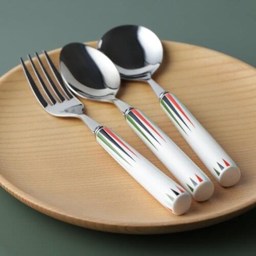 3pcs Stainless Steel Flatware Set Spoons Fork with Ceramic Handle Cutlery Set Tableware Dinnerware 16-17cm