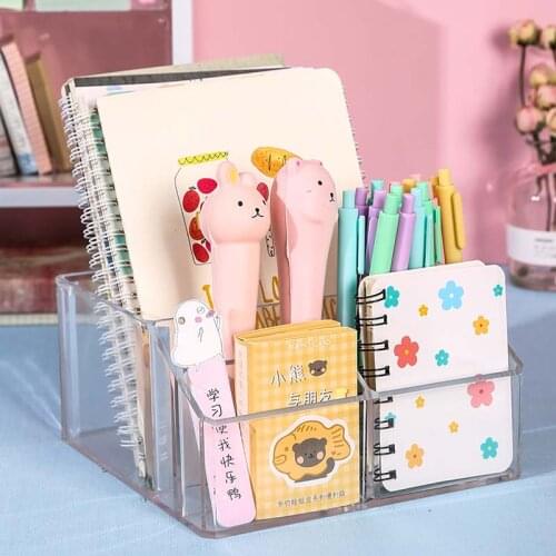 Desk Organizer Storage Accessories Makeup Brush Stand for Pens Pencil Pot Marker Pen Holder Clear Office Stationery Container
