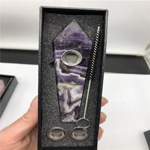 Natural crystal wand gemstone pipe Rose quartz smoky pipe Rod Treatment Amethyst Point Smoking tube Health energy stone