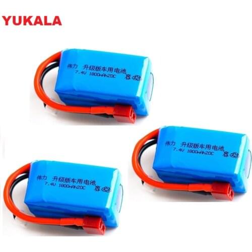 YUKALA 7.4V 1800mah 2S 20C Lipo upgrade Battery Max 40C for Wltoys A959-b A969-b A979-b K929-B RC Car parts 7.4 v 1800 mah