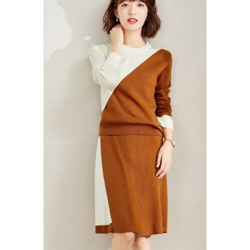 Fall Elegant Knitted 2 Piece Sets Womens Outfits Long Sleeve Pullovers Sweater Tops + Skirts Sets Korean Fashion Two Piece Set