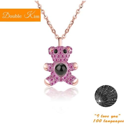 100 Languages I Love You Projection Little Bear Pendant Necklace Titanium Steel Fashion Trendy Women Jewelry Valentines Day