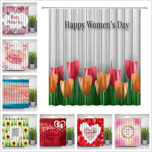 Festival Shower Curtains Mothers Day Love Mother Flowers Tulip Bathroom Decor Home Bath Cloth Hanging Curtain Set With Hooks