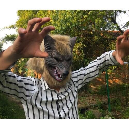 Scary Costume Props Halloween Masks Cosplay Costume Props Carnival Realistic Wolf Latex Mask+Gloves Horror Adult Easter Party