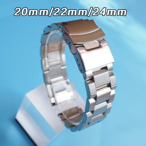 18 20 22 24mm Mens Solid Stainless Steel Belt Watch Band Double Lock Flip Strap Watchband