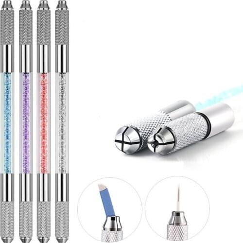 Manual Crystal Acrylic Tattoo Pen Multifunction Double Head Cross Hole Microblading Permanent Pen Eyebrow Tools Makeup Aid Tools