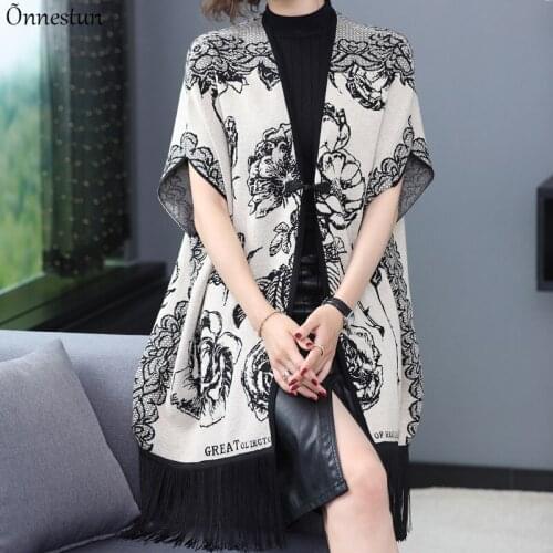 Tassel Scarf For Women 2021 Winter Female Scarves Print Tassel Poncho Womens Bandana Shawl Wraps Long Cardigan Foulard Scarves