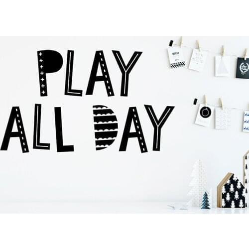 Scandinavian Play All Day Quote Wall Sticker Playroom Kids Room Scandi Play All Day Wall Decal Nursery Vinyl Home Decor