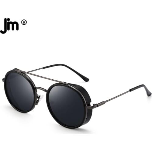 Men Women Steampunk Round Sunglasses Vintage Metal Frame Double Bridge Sunglasses