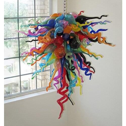 Modern Colorful Long Chain Art Deco Home Indoor Light LED Blown Glass Chandelier Lighting