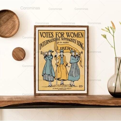 Vintage Canvas Painting Feminist Sheet Music Booklet Hd Posters and Prints Votes for Women Gift Girl Bedroom Wall Art Decoration