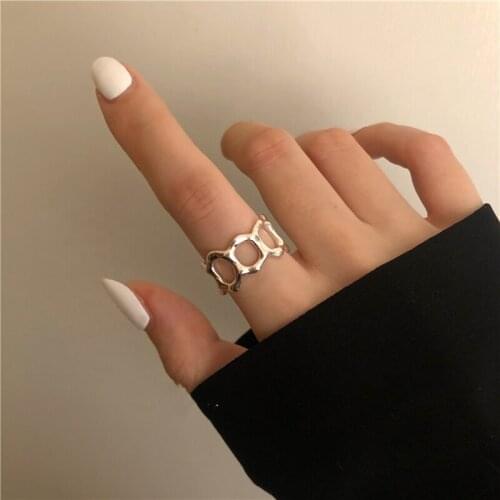 Concave Convex Hollow Chunky Irregular Finger 925 Sterling Silver Adjustable Rings For Women Fashion Simple Trendy Jewelry