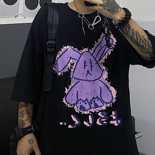 Gothic Punk Summer Loose Vintage Women T-Shirts lzzang Street Harajuku Cartoon Print Short Sleeve Dropshipping Cthes Pus Sze