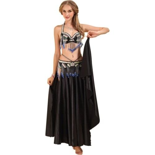 3 PCS/SET Women Sexy Belly Dance Costumes Multi-color Stage Performance Split Long Dress Sequins Scarf Belly Dance Wear