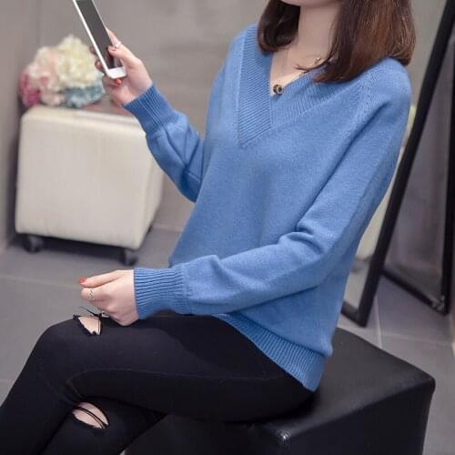 2020 Autumn Winter Sweater Women Pullovers Warm Sweaters Blue 3XL Womens Loose Bottoming Knitted Sweater V-neck Femme Chandails