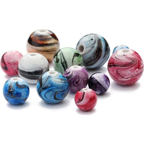 100PCS/Lot Ink Painting Resin Beads For Jewelry Making Loose Spacer Beads Handmade For Bracelet Necklace Making DIY Wholesale