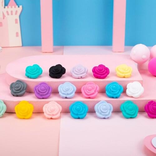 Sunrony 100pcs Silicone Beads Flower Baby Teethers BPA Free Rose Baby Teething For Necklace Chewable Toy For Teether Silicone