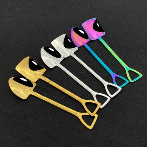 2Pcs Colorful Dinnerware Metal Ice Cream Coffee Spoon Shovel Shape Tea Spoon Dessert Fruit Long Handle Spoon Kitchen Tools