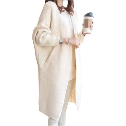 2021 Long Cardigan Women Sweater Autumn Winter Bat Sleeve Knitted Sweater Plus Size Jacket Loose Ladies Sweaters Cardigans 3XL