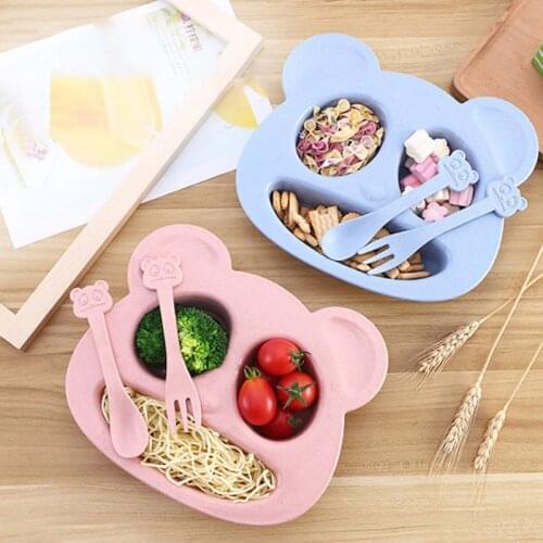3Pcs/Set Baby Bowl Spoon Fork Feeding Food Tableware Cartoon Bear Kids Dishes Baby Eating Dinnerware Set Anti-hot Training Plate
