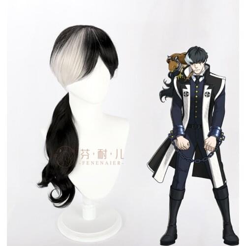 70cm Black White Long Synthetic Cosplay Wigs Simon Blackquill Anime Wigs Hair + Free Wig Cap