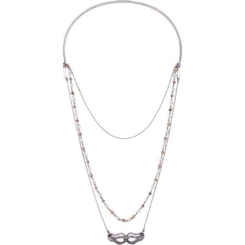 Antique Silver Color Detachable Mask Pendant Simulated Pearl Multichain Necklace Chic Necklace