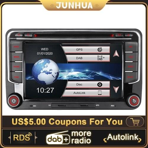 JUNHUA 2 Din Car Radio DVD 16GB SD Map SWC BT RDS DAB+ Navigation For VW PASSAT B6 Golf 5 6 Tiguan Polo Skoda Octavia Yeti