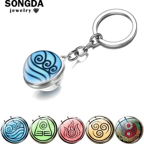 SONGDA Avatar The Last Airbender Keychains Blue Double Side Cabochon Glass Ball Key Chains For Women Door Key Jewelry Men Gifts