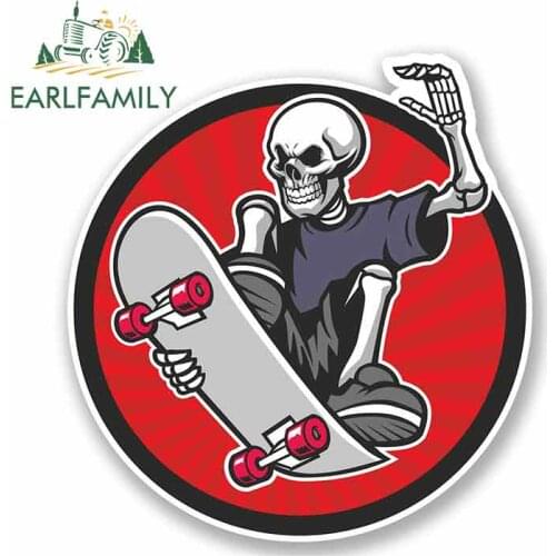 EARLFAMILY 13cm x 13cm for Skater Skeleton Funny Car Stickers Vinyl JDM Bumper Trunk Truck Graphics Waterproof Car Accessories