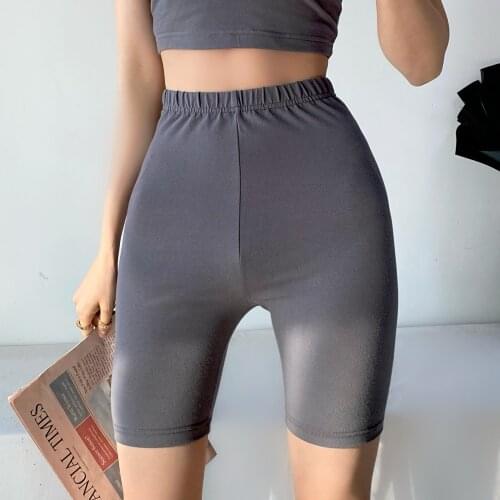 European and American brushed riding shorts high waist stretch hips yoga running fitness solid color five-point pants women