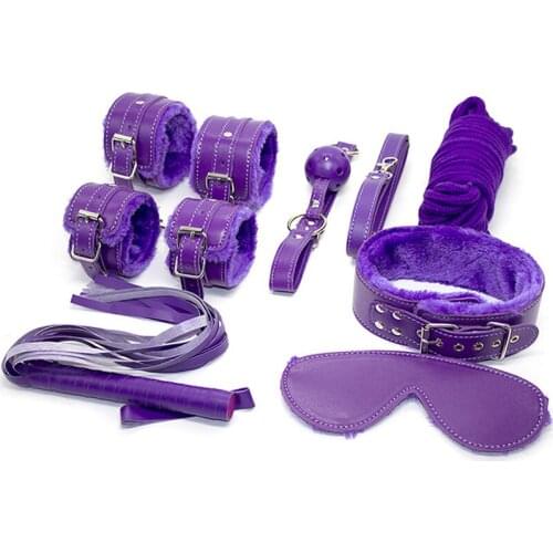 Purple Plush Leather 7pcs/set BDSM Couple Sex Product Set