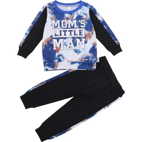 FOCUSNORM 2pcs Kids Boys Causal Suit Set Tie-Dyed Letter Printed Long Sleeve Pullover Tops + Pants Outfits 1-6Y