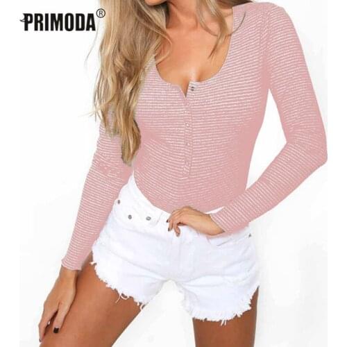 Winter Bodysuit Rompers Long Sleeve Stripe Button Skinny Bodysuits Long Sleeve Casual Playsuit Sexy Fashion Body Women New Sexy