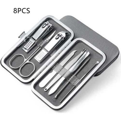 8Pcs Stainless Steel Nail Clipper Cutter Trimmer Earpick Grooming Kit Manicure Pedicure Scissor Tweezer Nail Tools Set