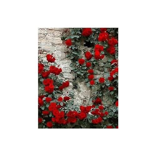 MaHuaf-X693 Old wall with red roses art picture paint on canvas diy oil painting by numbers home decor craft gift 40x50 framed
