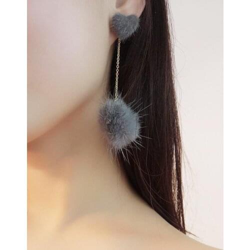 Japan and South Korea autumn and winter small fresh mink hair love earrings bow fur ball pendant earrings women