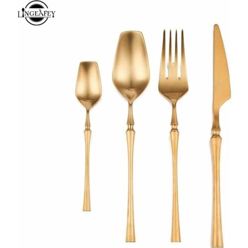Matte Gold Cutlery Set Stainless Steel Dinnerware Tableware Dinner Forks Kitchen Knives Tea Fork Spoons Silverware Dropshipping